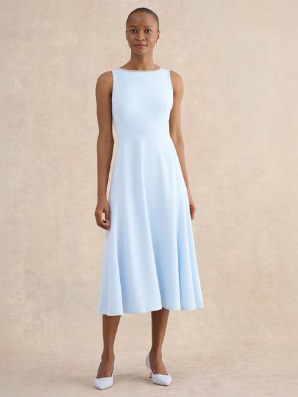 Hobbs Petite Beatrix Embellished Neck Midi Dress, Blue, Blue