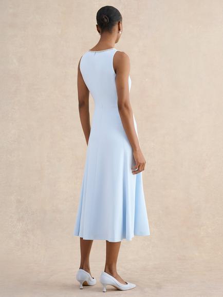 Hobbs Petite Beatrix Embellished Neck Midi Dress, Blue - view 2, Blue