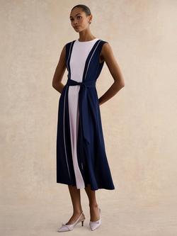 Hobbs Petite Louise Colour Block Midi Dress, Midnight/Pink, Midnight/Pink