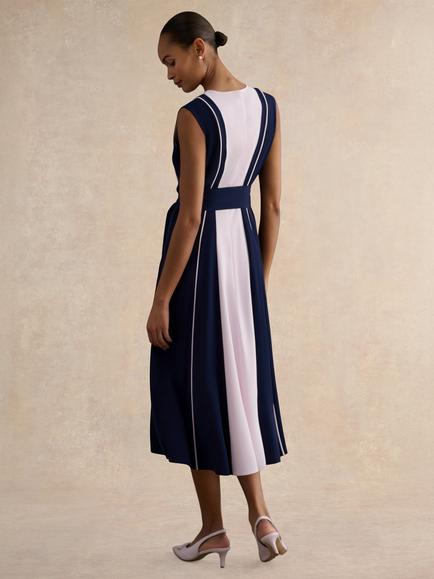 Hobbs Petite Louise Colour Block Midi Dress, Midnight/Pink - view 2, Midnight/Pink