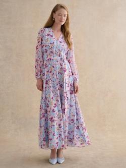 Hobbs Petite Thea Floral Dress, Pale Blue/Multi, Pale Blue/Multi