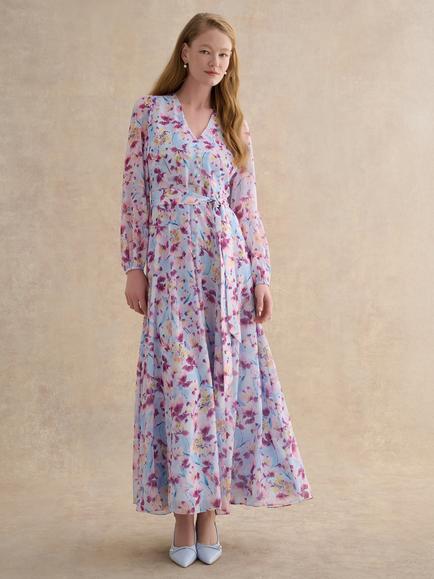Hobbs Petite Thea Floral Dress, Pale Blue/Multi, Pale Blue/Multi