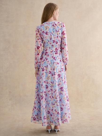 Hobbs Petite Thea Floral Dress, Pale Blue/Multi - view 2, Pale Blue/Multi