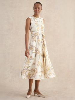Hobbs Petite Uma Paisley Linen Blend Dress, Cream/Multi, Cream/Multi