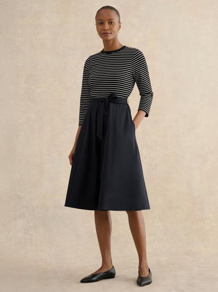 Hobbs Viviana Stripe Top Midi Dress, Navy/Ivory, Navy/Ivory