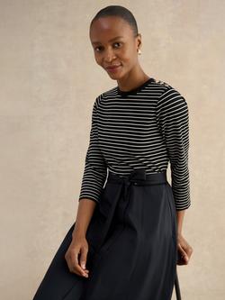 Hobbs Viviana Stripe Top Midi Dress, Navy/Ivory - view 2, Navy/Ivory