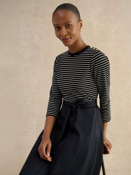 Hobbs Viviana Stripe Top Midi Dress, Navy/Ivory - view 2, Navy/Ivory