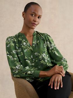 Hobbs Sylvia Floral Ruched Top, Green/Multi, Green/Multi