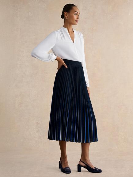 Hobbs Petite Vida Pleated Midi Skirt, Navy, Navy