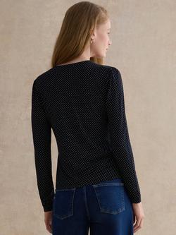 Hobbs Hannah V-Neck Spot Print Top, Navy/Ivory - view 2, Navy/Ivory