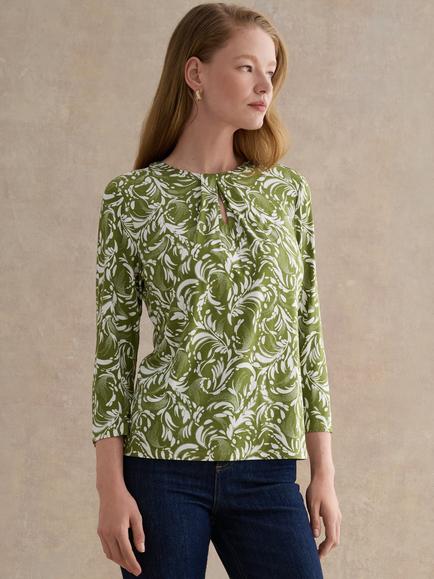 Hobbs Julia Botanical Top containing LENZING™ ECOVERO™ Viscose, Green/Ivory, Green/Ivory