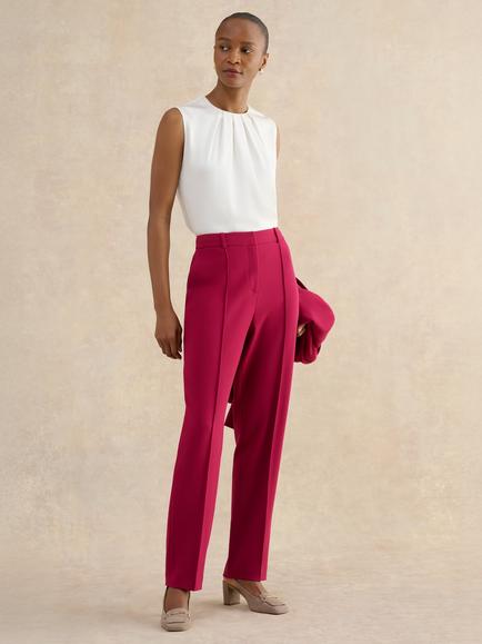 Hobbs Petite Gemma Straight Tailored Trousers, Beetroot Pink, Beetroot Pink