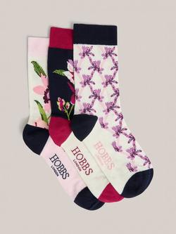 Hobbs Valentine Floral Socks, Pack of 3, Pink/Multi, Pink/Multi
