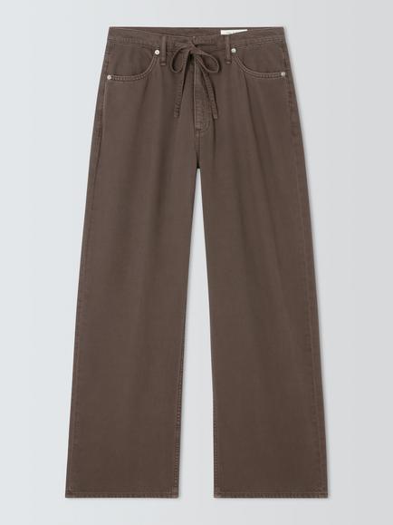 rag & bone Phoebe Wide Leg Mid Rise Drawstring Jeans, Dark Brown, Dark Brown