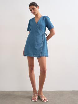 Topshop Denim Wrap Mini Dress, Blue, Blue