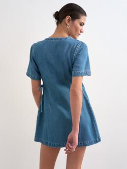 Topshop Denim Wrap Mini Dress, Blue - view 2, Blue