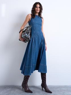 Topshop Sleeveless Denim Midi Dress, Blue, Blue