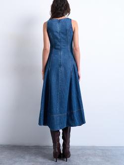 Topshop Sleeveless Denim Midi Dress, Blue - view 2, Blue