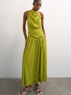 Topshop Halterneck Check Maxi Dress, Green/Brown, Green/Brown