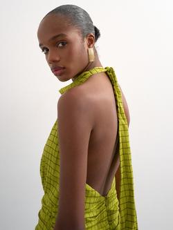 Topshop Halterneck Check Maxi Dress, Green/Brown - view 2, Green/Brown