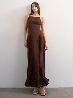 Topshop Square Neck Pleat Maxi Dress, Brown, Brown