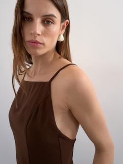 Topshop Square Neck Pleat Maxi Dress, Brown - view 2, Brown