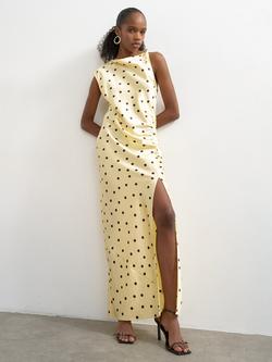 Topshop Polka Dot Mix Dress, Yellow/Black, Yellow/Black