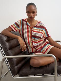 Topshop Stripe Crochet Shirt, Multi, Multi