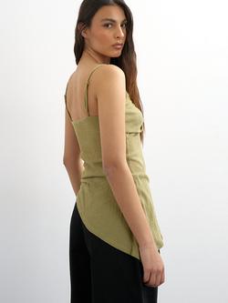 Topshop Fold Over Cami Top, Olive - view 2, Olive