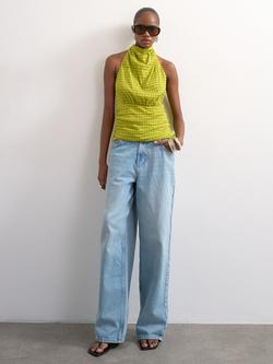 Topshop Halterneck Check Top, Green Check, Green Check