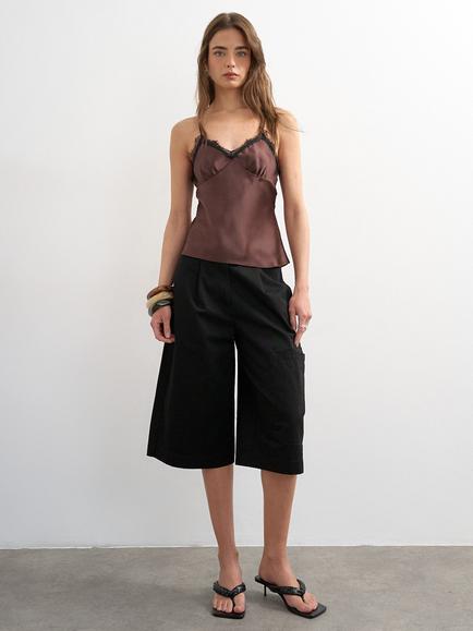 Topshop Lace Trim Satin Cami Top, Brown, Brown