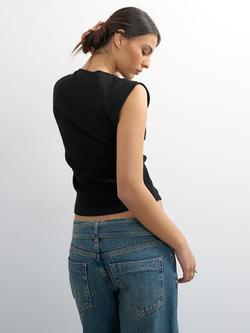 Topshop Ribbed Tank Top, Black - view 2, Black