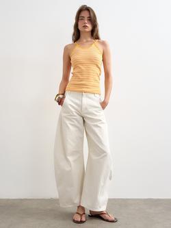 Topshop Spaghetti Strap Striped Stretch Cotton Vest, Orange/Multi, Orange/Multi