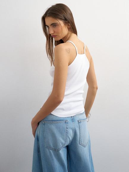 Topshop Spaghetti Strap Stretch Cotton Vest, White - view 2, White