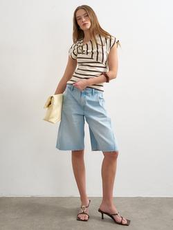 Topshop Stripe T-Shirt, Cream/Brown, Cream/Brown