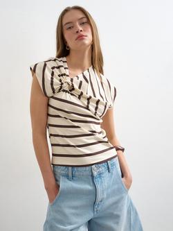 Topshop Stripe T-Shirt, Cream/Brown - view 2, Cream/Brown