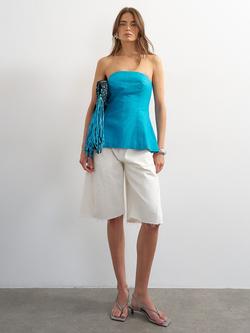 Topshop Tailored Linen Blend Bandeau Top, Teal, Teal