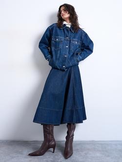 Topshop Denim Maxi Skirt, Dark Blue