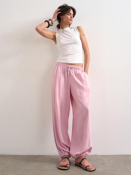 Topshop Linen Blend Balloon Trousers, Pink, Pink