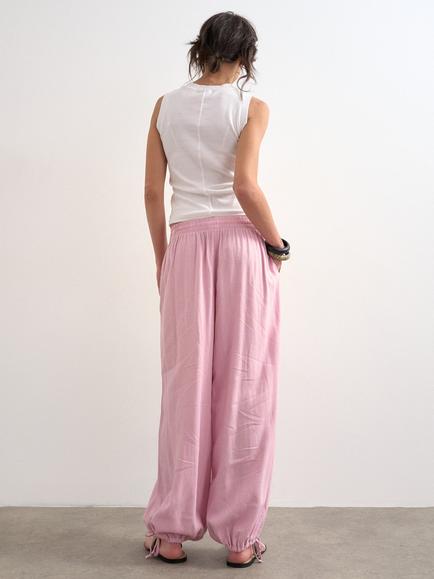 Topshop Linen Blend Balloon Trousers, Pink - view 2, Pink