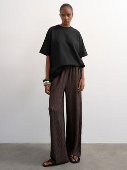 Topshop Crinkle Wide Leg Trousers, Brown, Brown