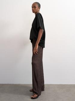 Topshop Crinkle Wide Leg Trousers, Brown - view 2, Brown