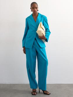 Topshop Linen Rich Flared Trousers, Turquoise, Turquoise
