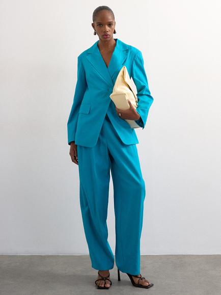 Topshop Linen Rich Flared Trousers, Turquoise, Turquoise