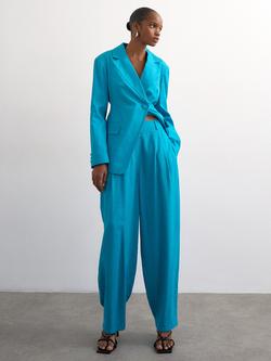 Topshop Linen Rich Flared Trousers, Turquoise - view 2, Turquoise