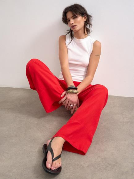 Topshop Straight Linen Rich Trousers - view 2, Red