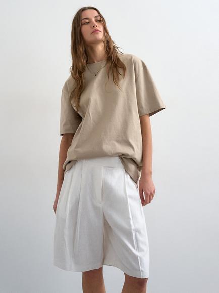 Topshop Linen Rich Bermuda Shorts, White, White