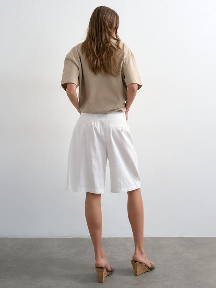 Topshop Linen Rich Bermuda Shorts, White - view 2, White