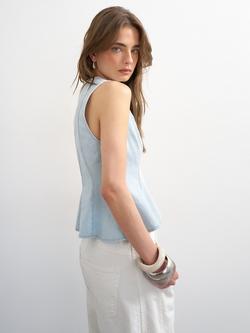 Topshop Sleeveless Denim Peplum Top, Bleach - view 2, Bleach