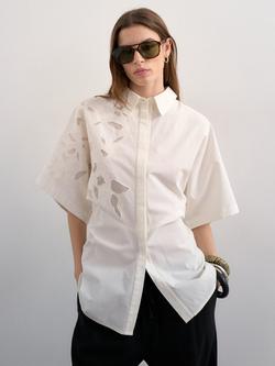 Topshop Oversized Cutwork Cinched Shirt, White - view 2, White